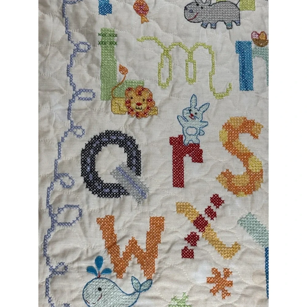 Vintage Hanging Cross Stitch Baby Quilt Alphabet Animals ABC Nursery Blanket